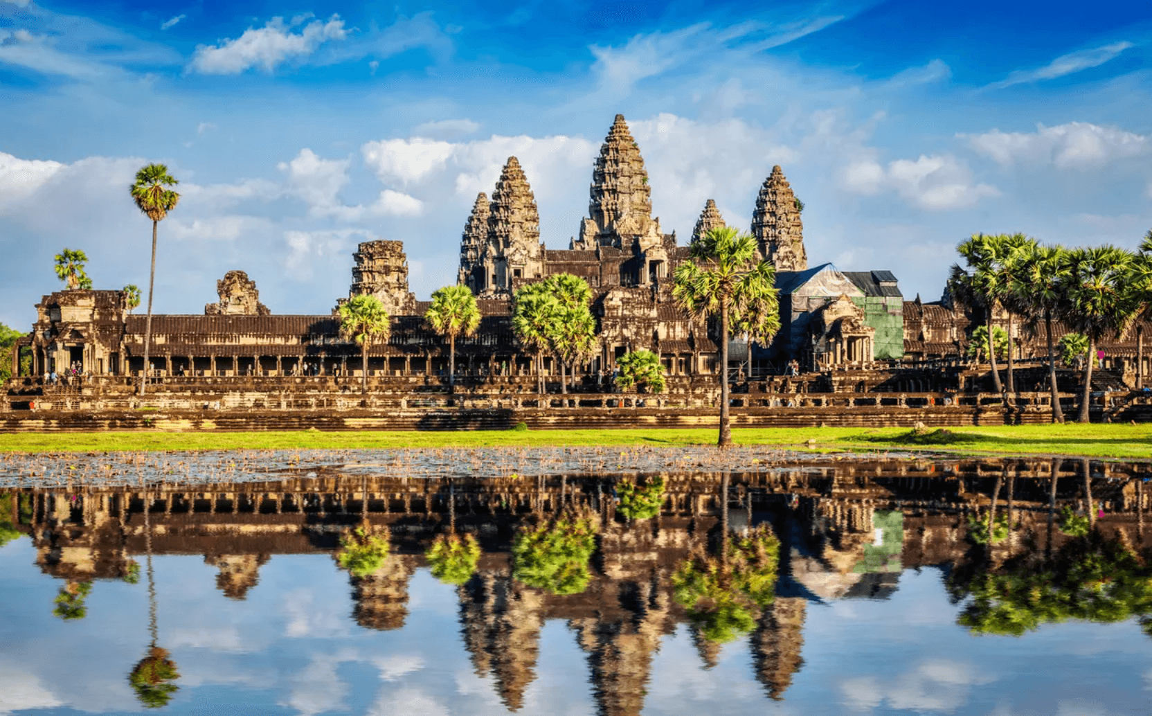 Angkor Wat temple at sunrise for first time Cambodia visitors