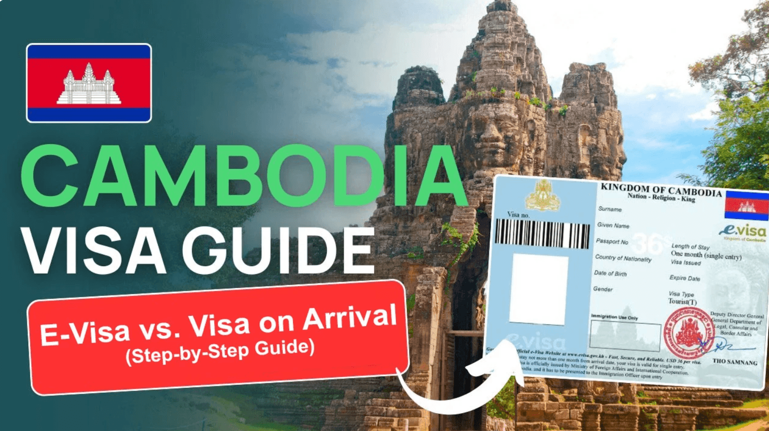 Cambodia E-Arrival Card guide showing a traveler completing the digital form
